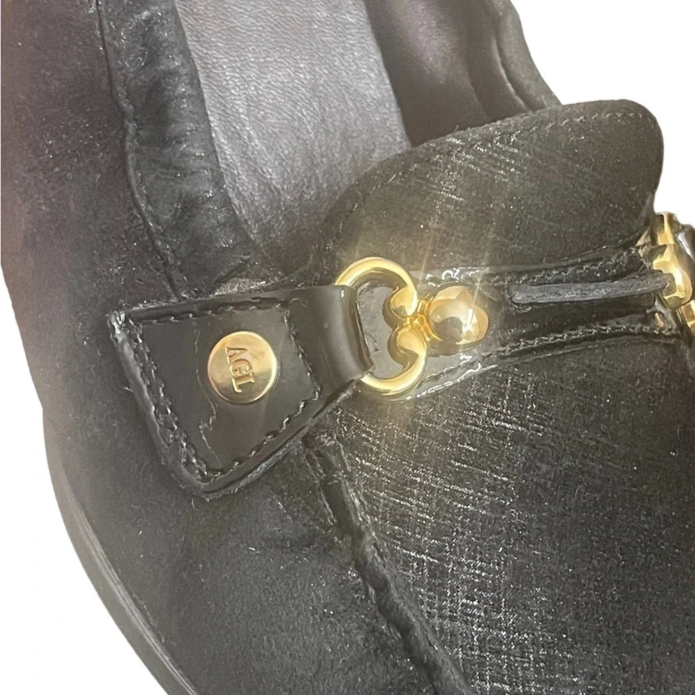 AGL‎ Black metallic suede loafers size 39.5